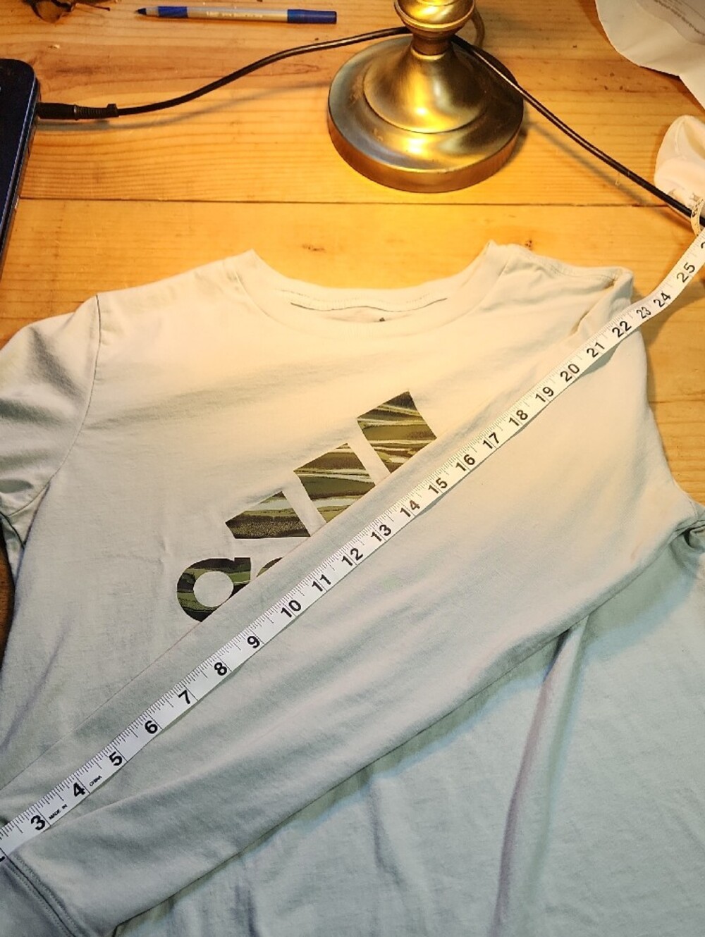 adidas Light Gray Long-Sleeve Tee with Camo Logo, Sz 18-20 - Picture 9 of 10
